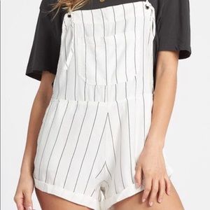 Billabong black and white striped overall shorts